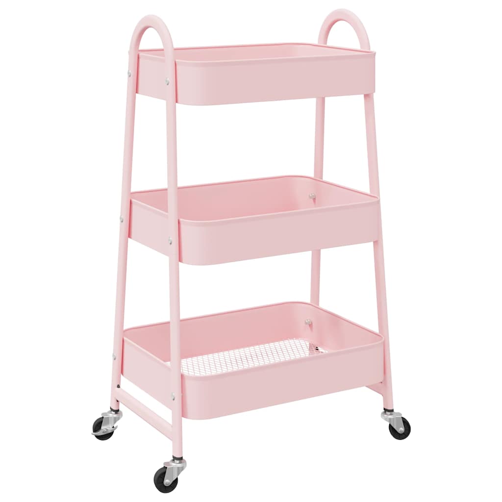 Carrello Portaoggetti a 3 Ripiani Rosa 42x41,5x77 cm in Acciaio