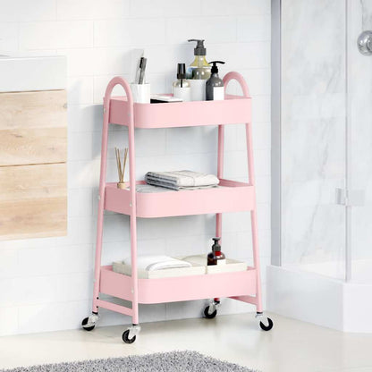 Carrello Portaoggetti a 3 Ripiani Rosa 42x41,5x77 cm in Acciaio