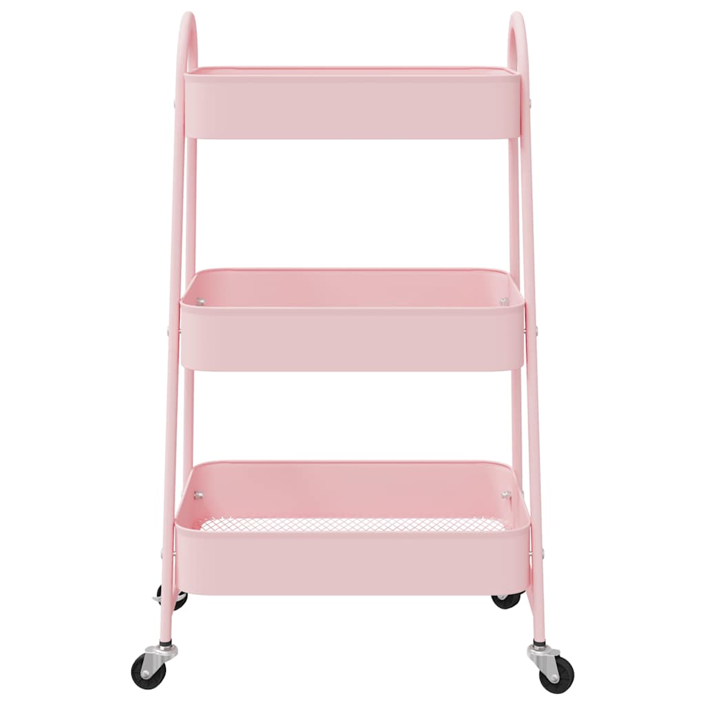 Carrello Portaoggetti a 3 Ripiani Rosa 42x41,5x77 cm in Acciaio