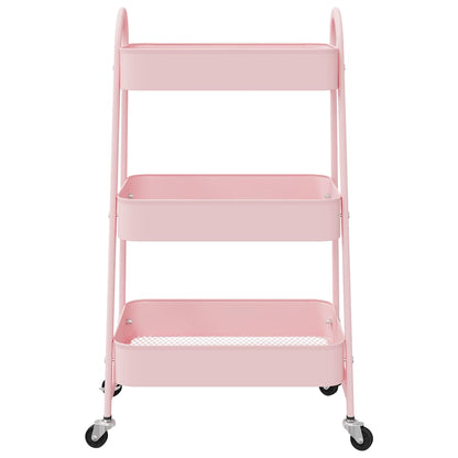 Carrello Portaoggetti a 3 Ripiani Rosa 42x41,5x77 cm in Acciaio