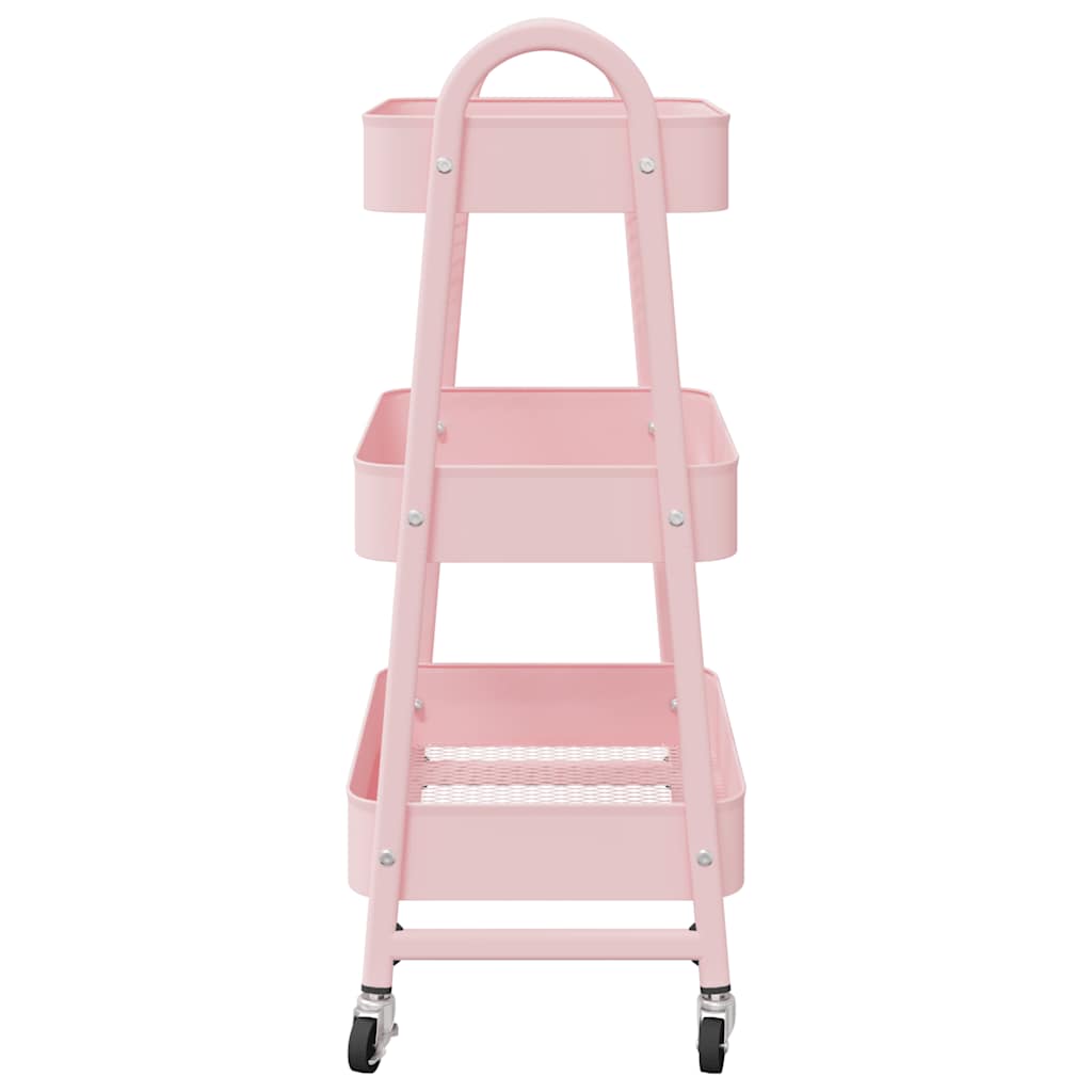 Carrello Portaoggetti a 3 Ripiani Rosa 42x41,5x77 cm in Acciaio