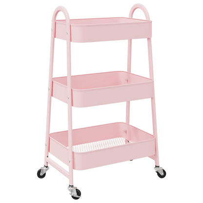 Carrello Portaoggetti a 3 Ripiani Rosa 42x41,5x77 cm in Acciaio