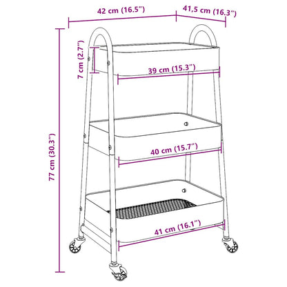 Carrello Portaoggetti a 3 Ripiani Rosa 42x41,5x77 cm in Acciaio