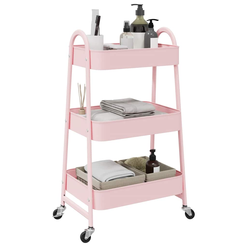 Carrello Portaoggetti a 3 Ripiani Rosa 42x41,5x77 cm in Acciaio