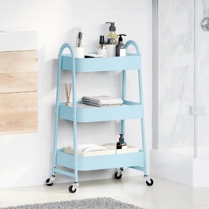 Carrello Portaoggetti a 3 Ripiani Blu 42x41,5x77 cm in Acciaio