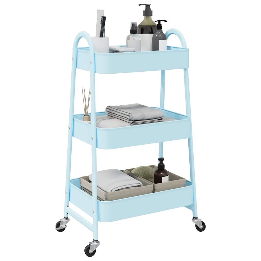 Carrello Portaoggetti a 3 Ripiani Blu 42x41,5x77 cm in Acciaio