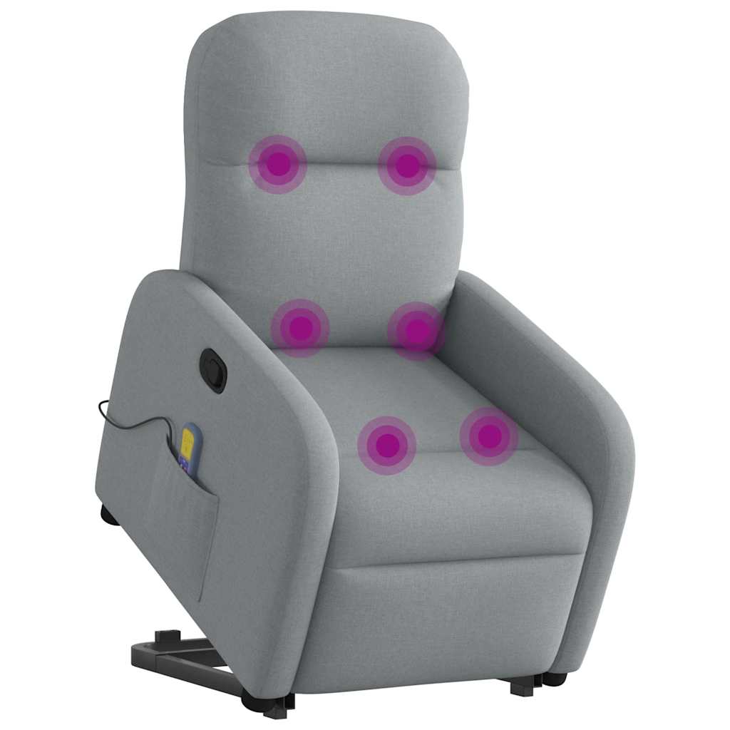 Poltrona Alzapersona Massaggi Reclinabile Grigio Chiaro Tessuto