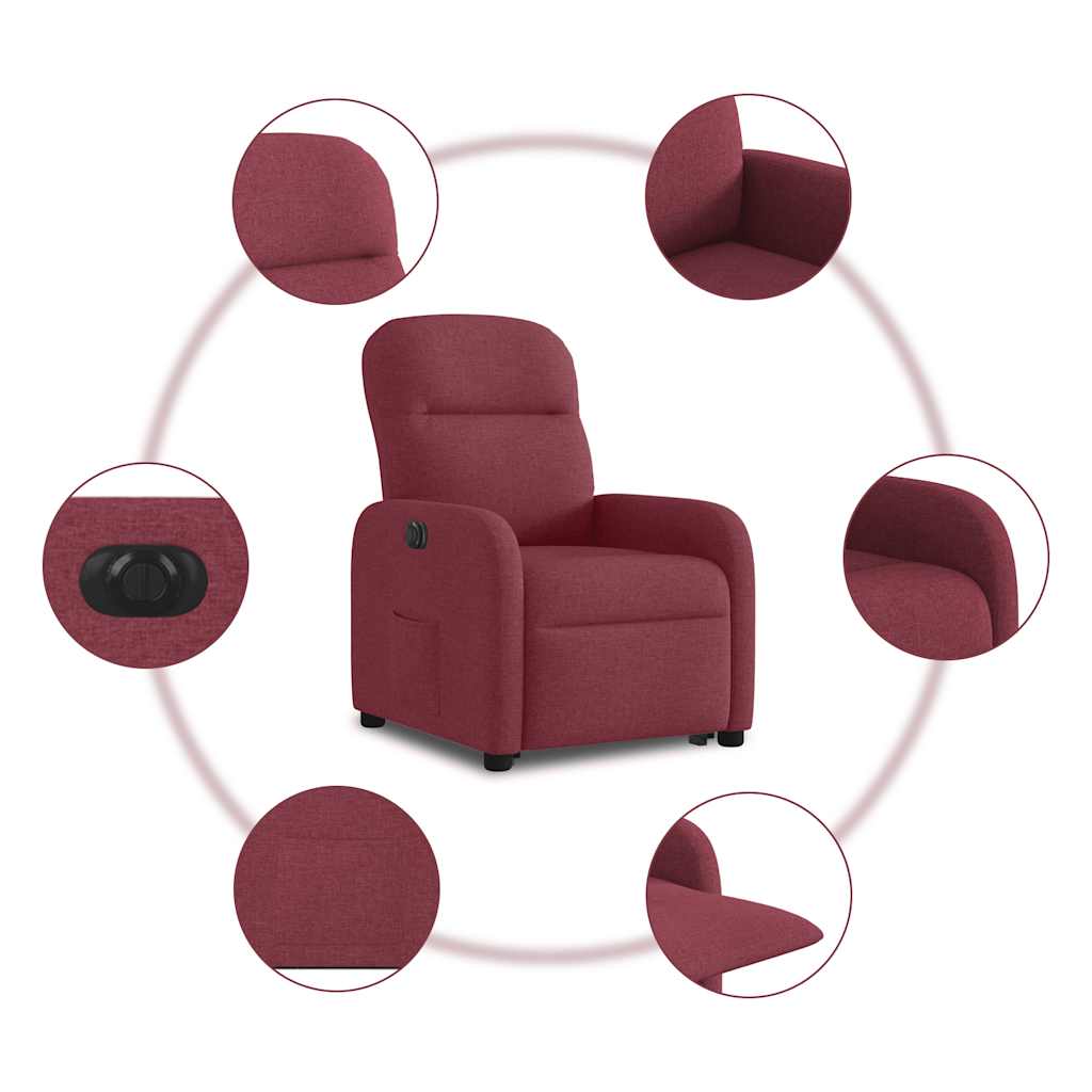 Poltrona Alzapersona Reclinabile Elettrica Rosso Vino Tessuto