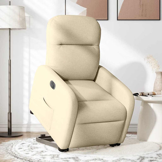 Poltrona Alzapersona Reclinabile Elettrica Crema in Tessuto