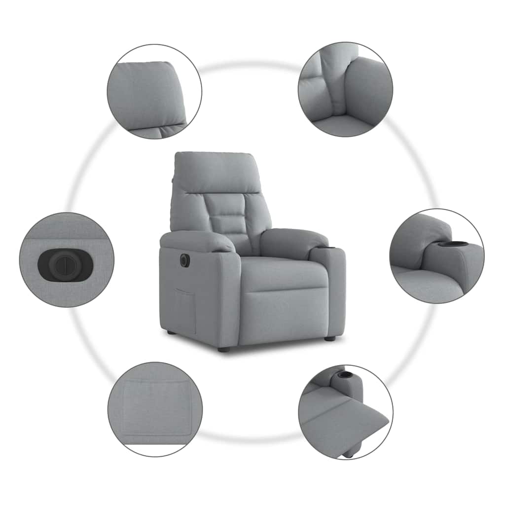 Poltrona Elettrica Reclinabile Grigio Chiaro in Tessuto - homemem39