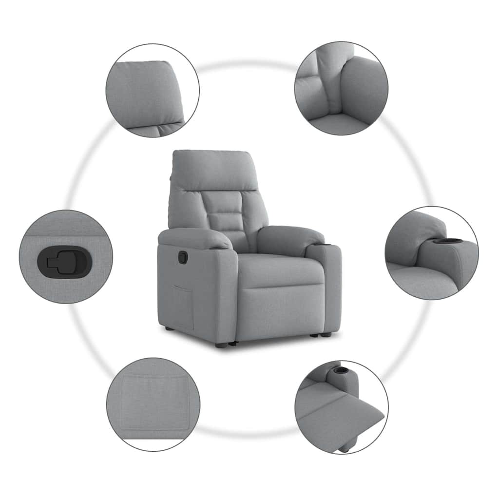 Poltrona Alzapersona Reclinabile Grigio Chiaro in Tessuto - homemem39