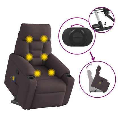 Poltrona Alzapersona Massaggi Reclinabile Marrone Scuro Tessuto - homemem39