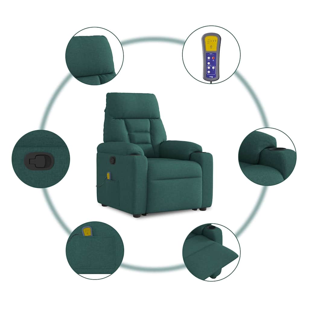 Poltrona Alzapersona Massaggiante Verde Scuro in Tessuto - homemem39