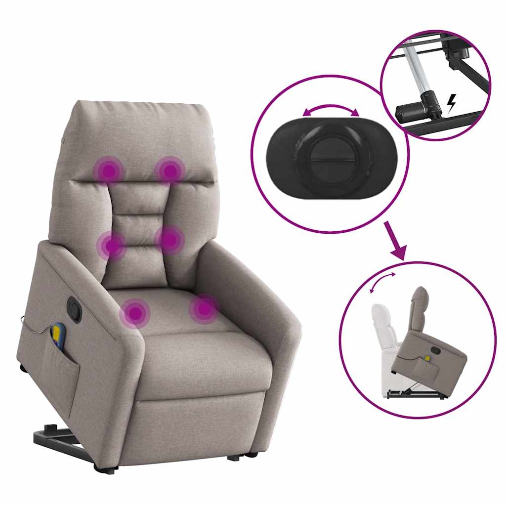 Poltrona Alzapersona Massaggiante Reclinabile Tortora Tessuto - homemem39