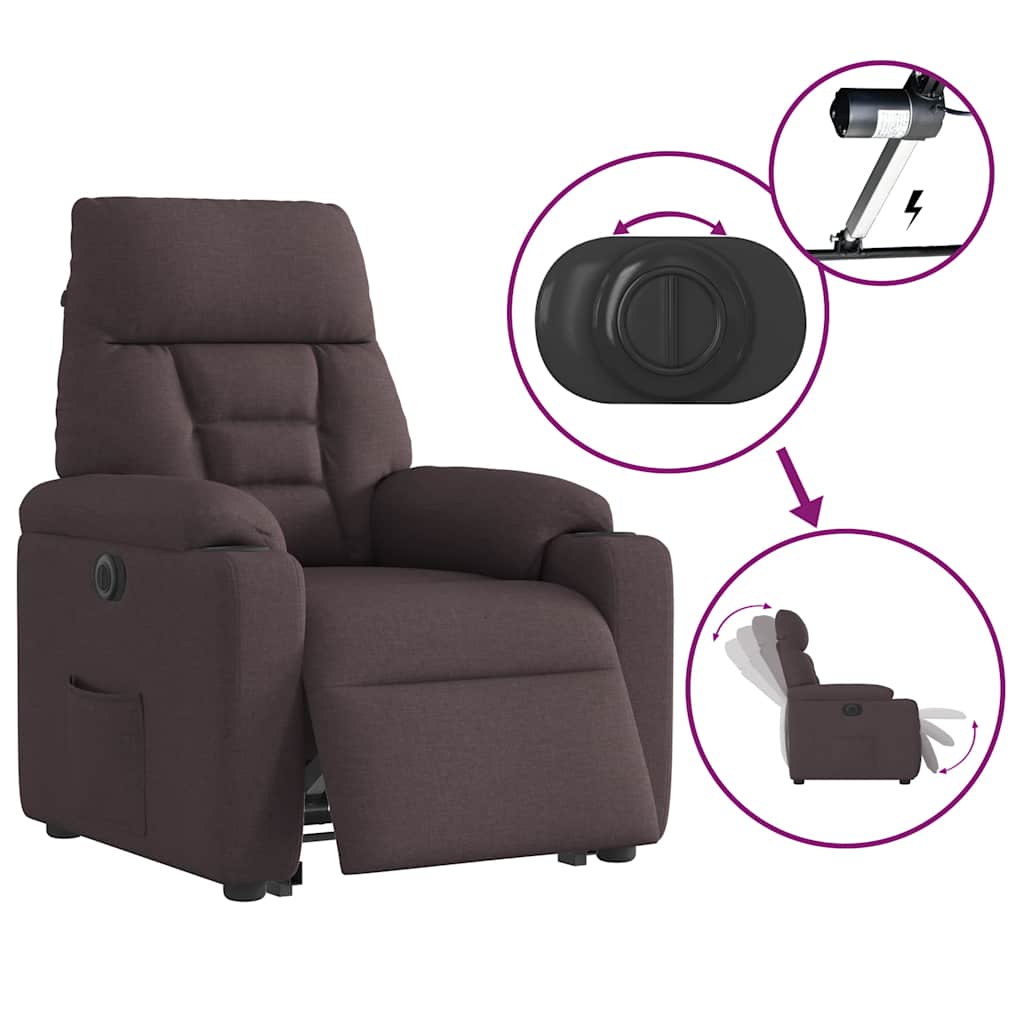 Poltrona Alzapersona Reclinante Elettrica Marrone Scuro Tessuto - homemem39