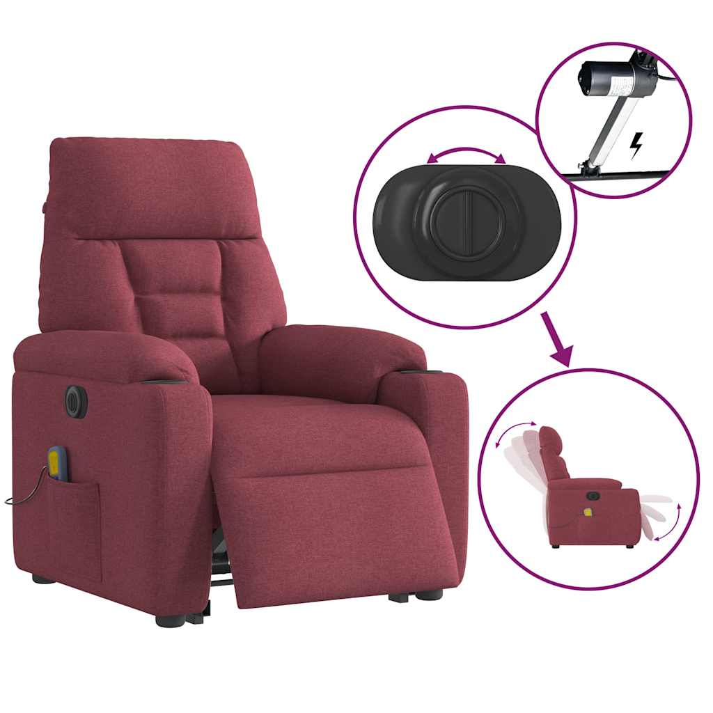 Poltrona Alzapersona Massaggiante Elettrica Rosso Vino Tessuto - homemem39