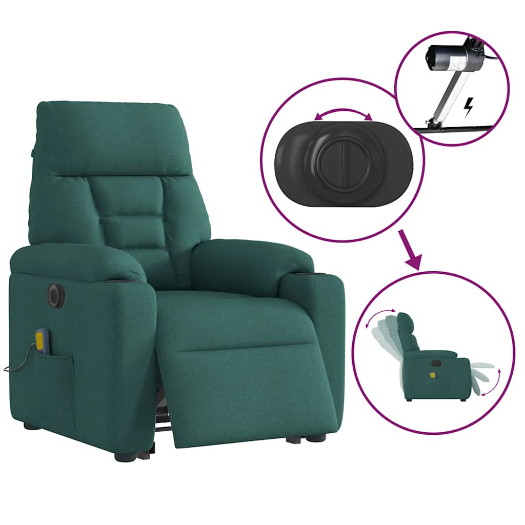 Poltrona Alzapersona Massaggiante Elettrica Verde Scuro Tessuto - homemem39