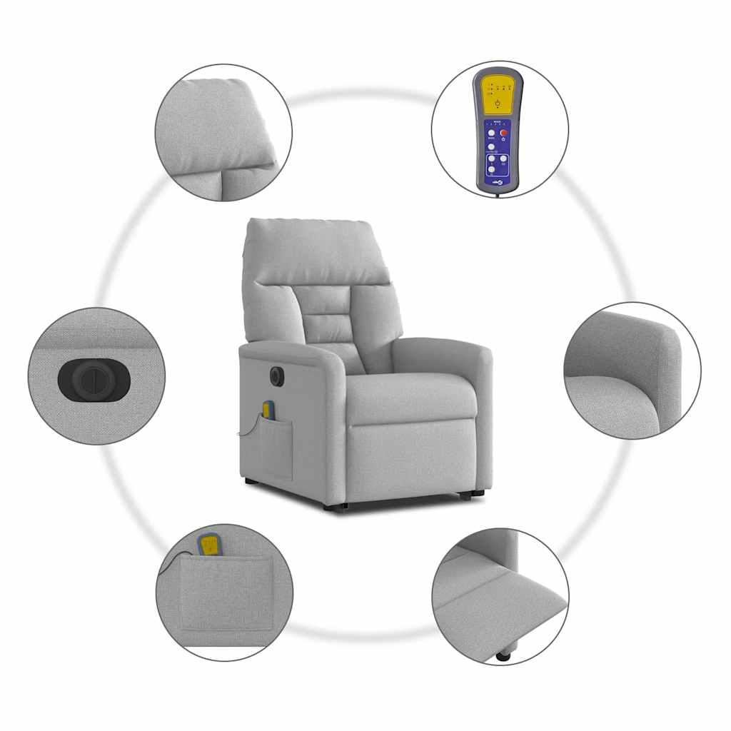Poltrona Alzapersona Massaggi Elettrica Grigio Nuvola Tessuto