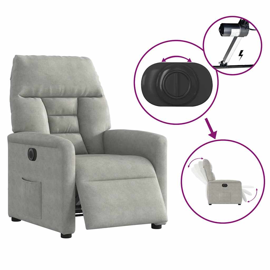 Poltrona Reclinabile Elettrica Grigio Chiaro Tessuto Microfibra | homemem39