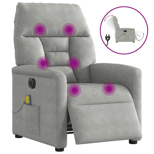 Poltrona Reclinante Massaggi Elettrica Grigio Chiaro Microfibra | homemem39