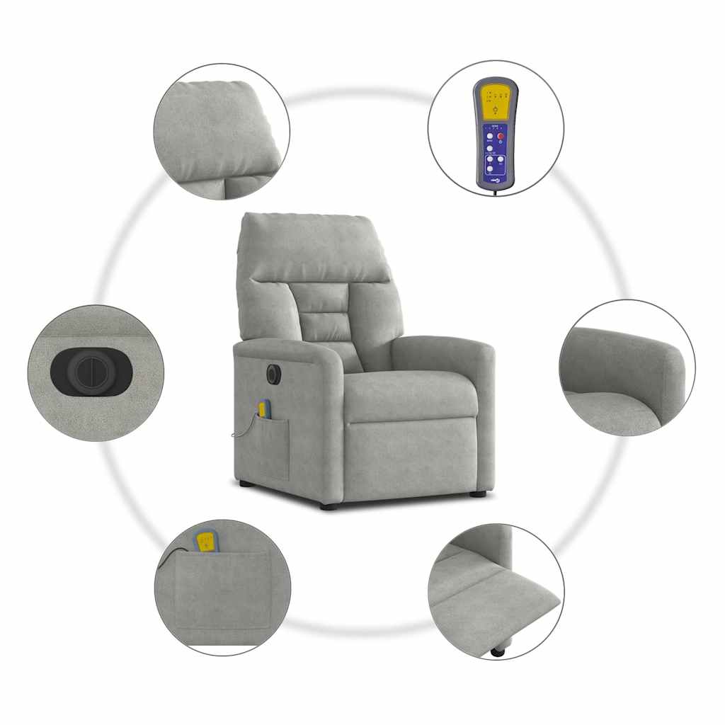 Poltrona Reclinante Massaggi Elettrica Grigio Chiaro Microfibra | homemem39