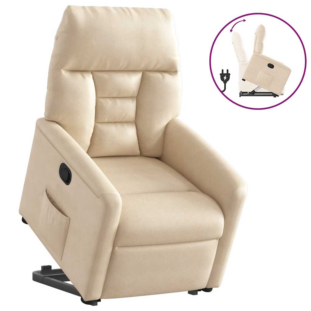 Poltrona Alzapersona Reclinabile Beige in Tessuto Microfibra