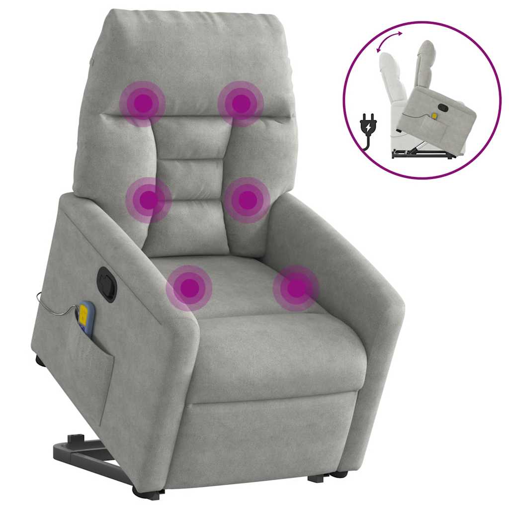 Poltrona a Rialzo Massaggi Reclinante Grigio Chiaro Microfibra | homemem39