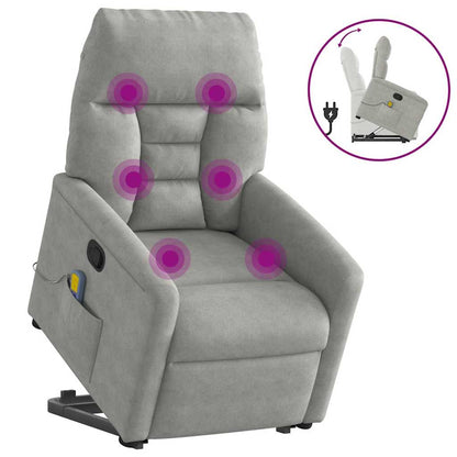 Poltrona a Rialzo Massaggi Reclinante Grigio Chiaro Microfibra | homemem39