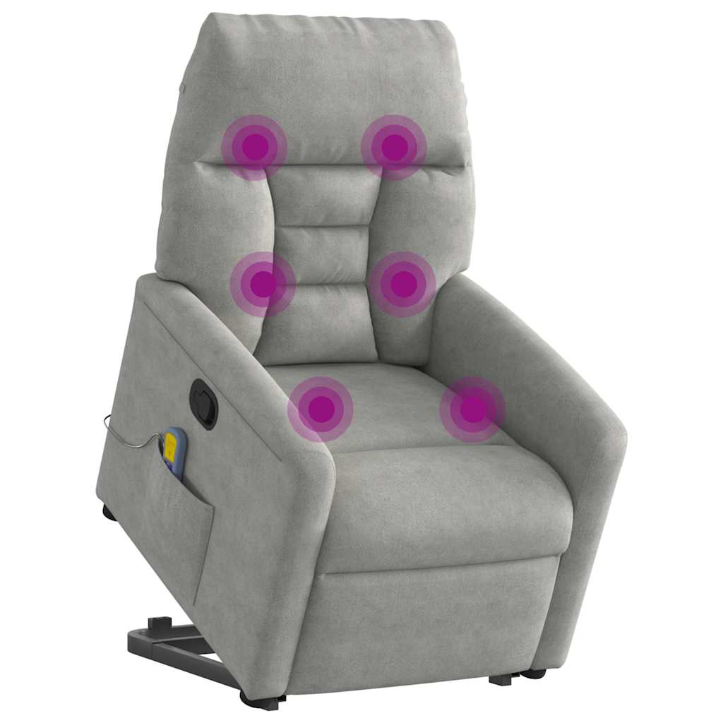 Poltrona a Rialzo Massaggi Reclinante Grigio Chiaro Microfibra