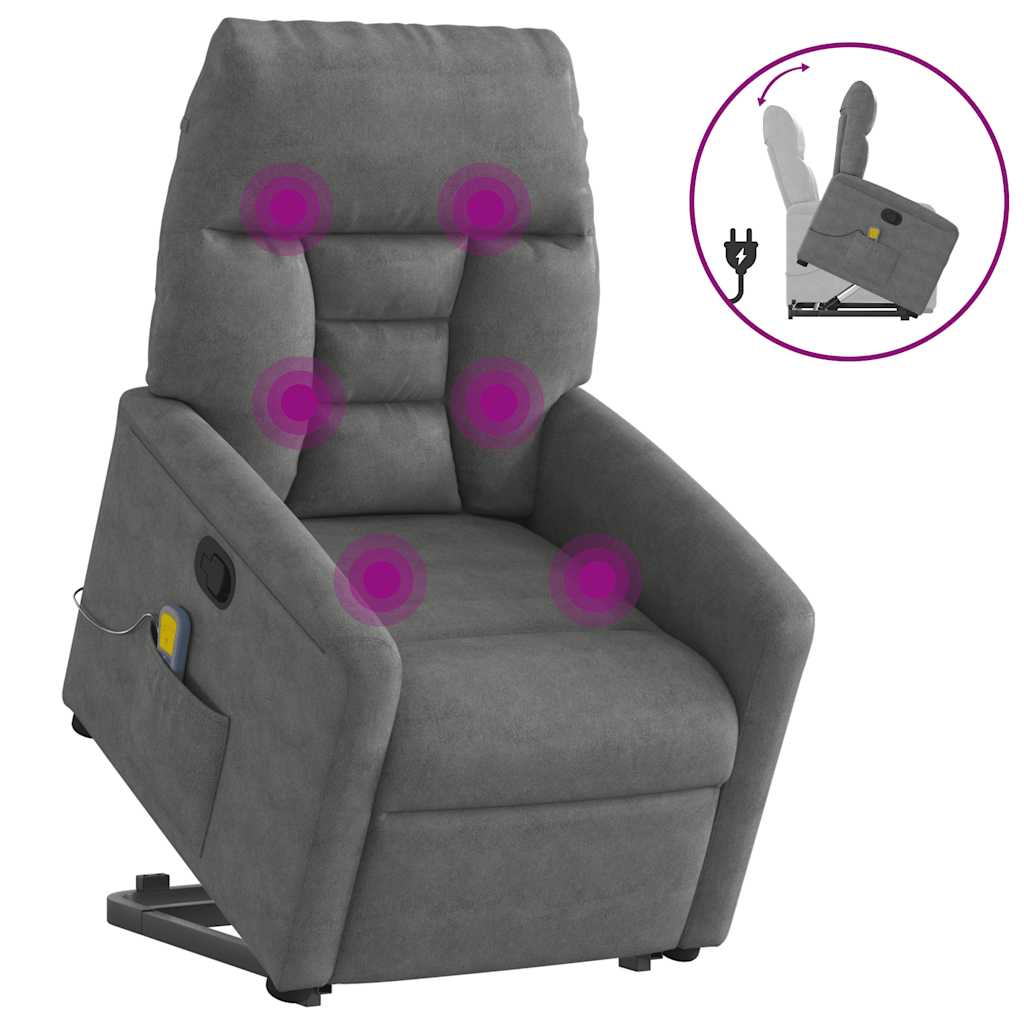 Poltrona a Rialzo Massaggi Reclinante Grigio Scuro Microfibra