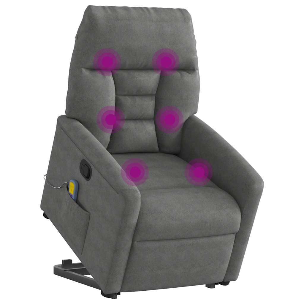 Poltrona a Rialzo Massaggi Reclinante Grigio Scuro Microfibra