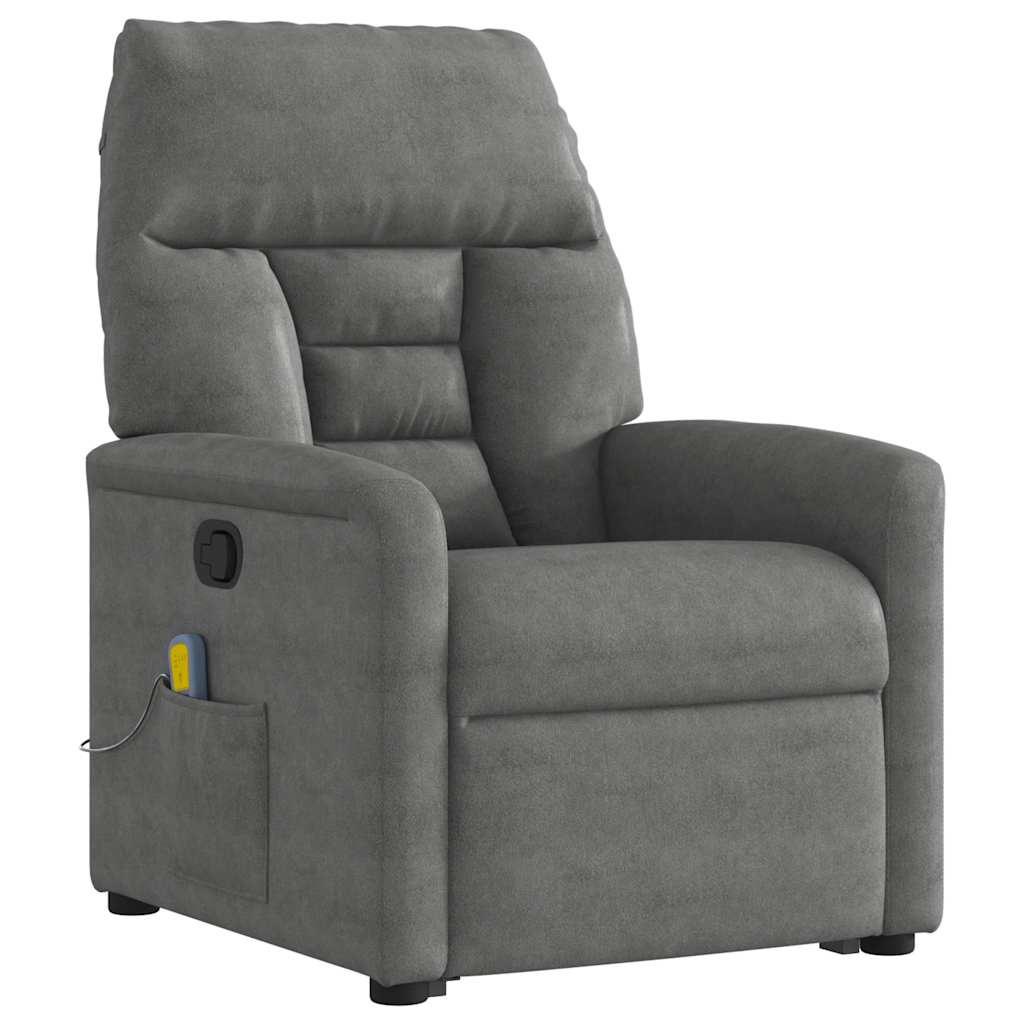 Poltrona a Rialzo Massaggi Reclinante Grigio Scuro Microfibra