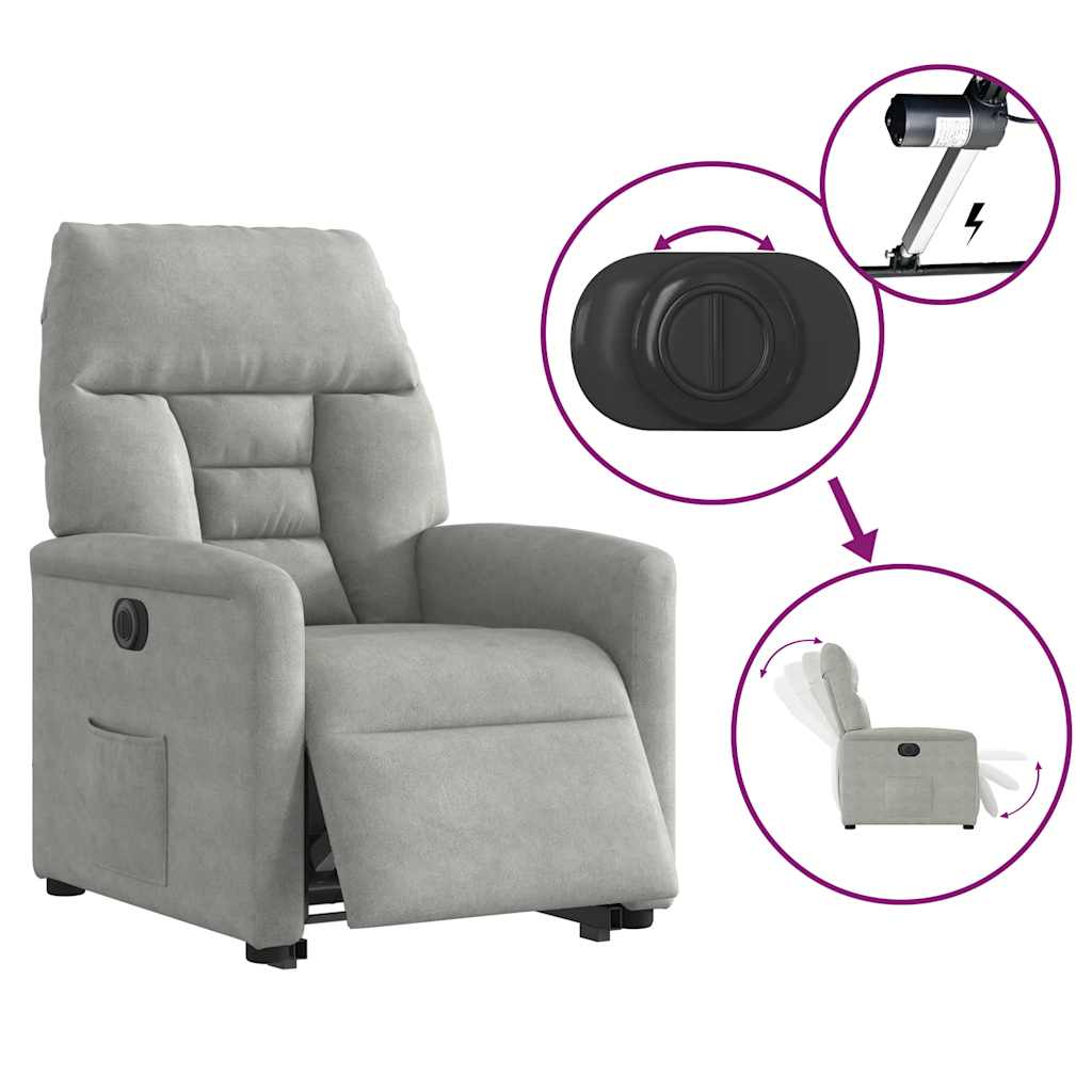 Poltrona a Rialzo Reclinante Elettrica Grigio Chiaro Microfibra | homemem39