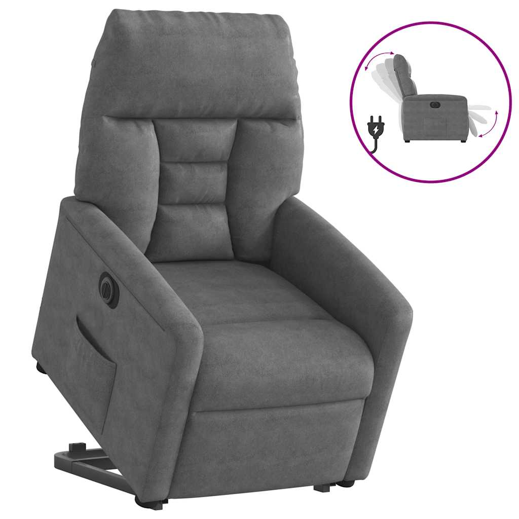 Poltrona a Rialzo Reclinante Elettrica Grigio Scuro Microfibra | homemem39