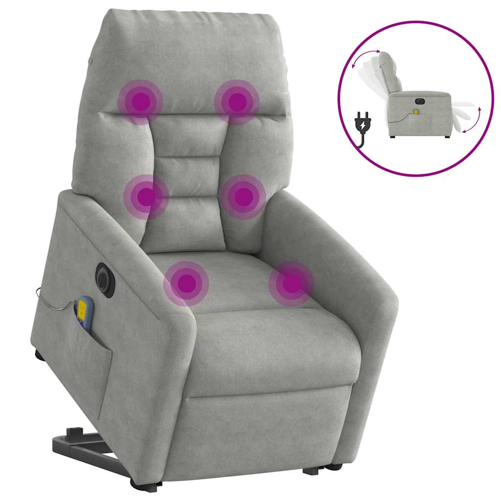 Poltrona a Rialzo Reclinabile Massaggi Grigio Chiaro Microfibra | homemem39
