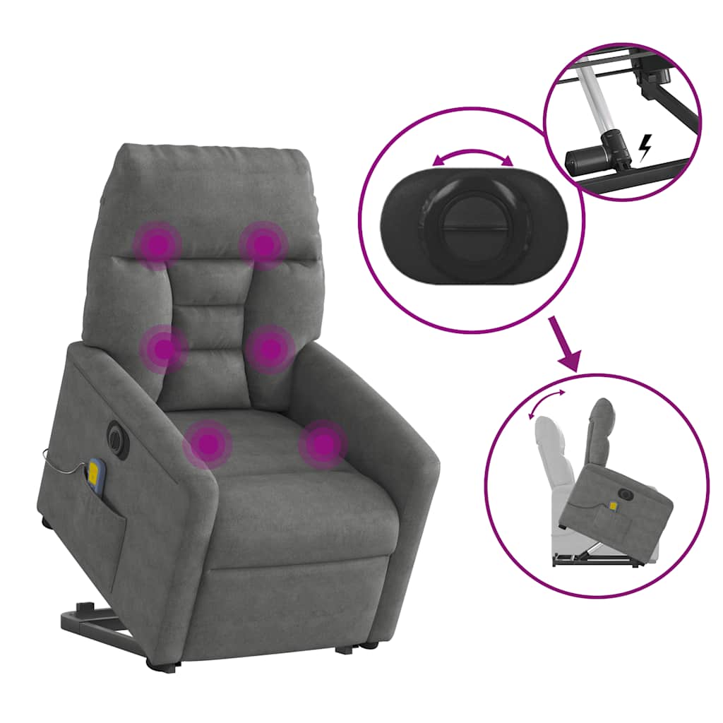 Poltrona a Rialzo Reclinabile Massaggi Grigio Scuro Microfibra | homemem39