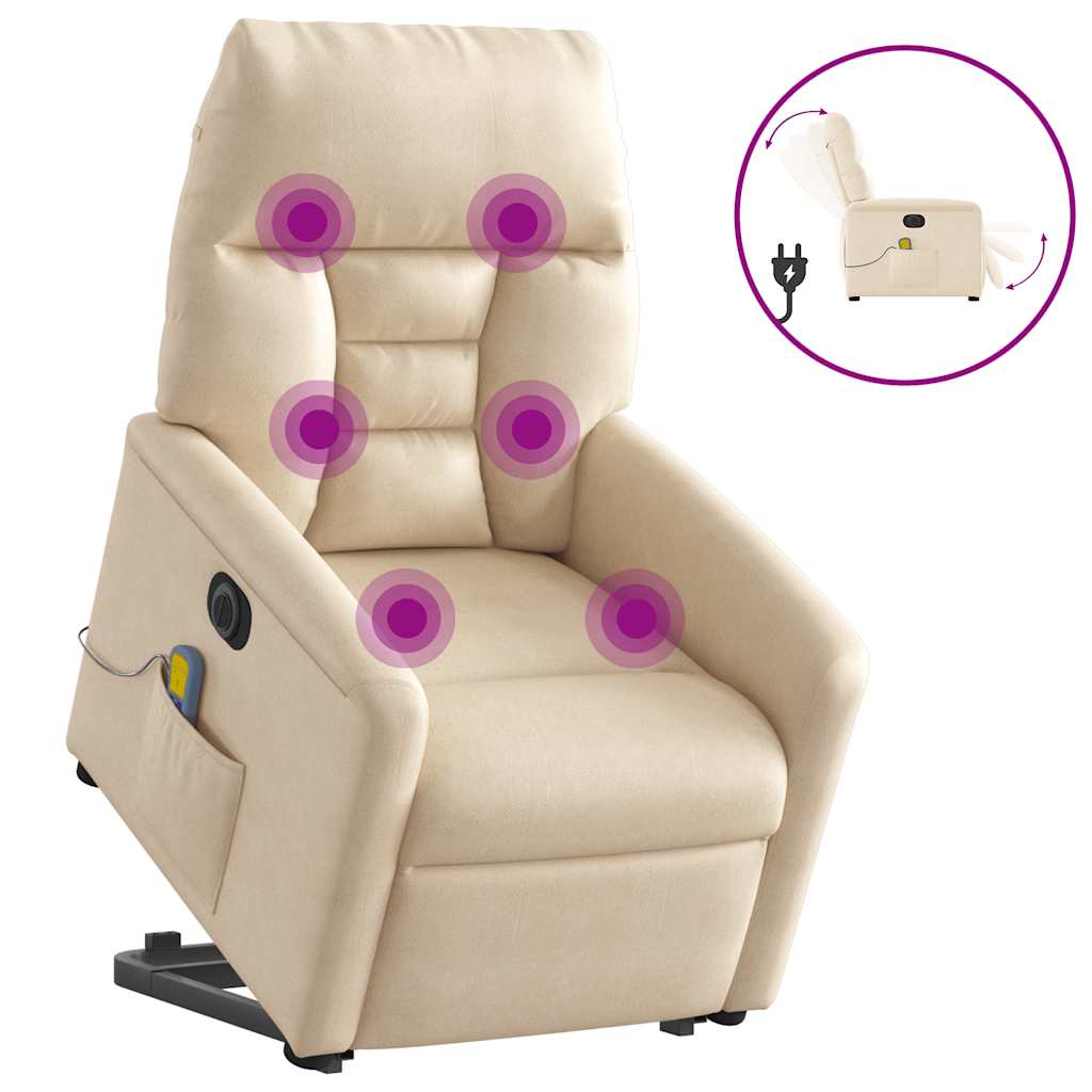 Poltrona a Rialzo Reclinabile Massaggiante Beige in Microfibra | homemem39