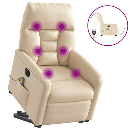 Poltrona a Rialzo Reclinabile Massaggiante Beige in Microfibra | homemem39