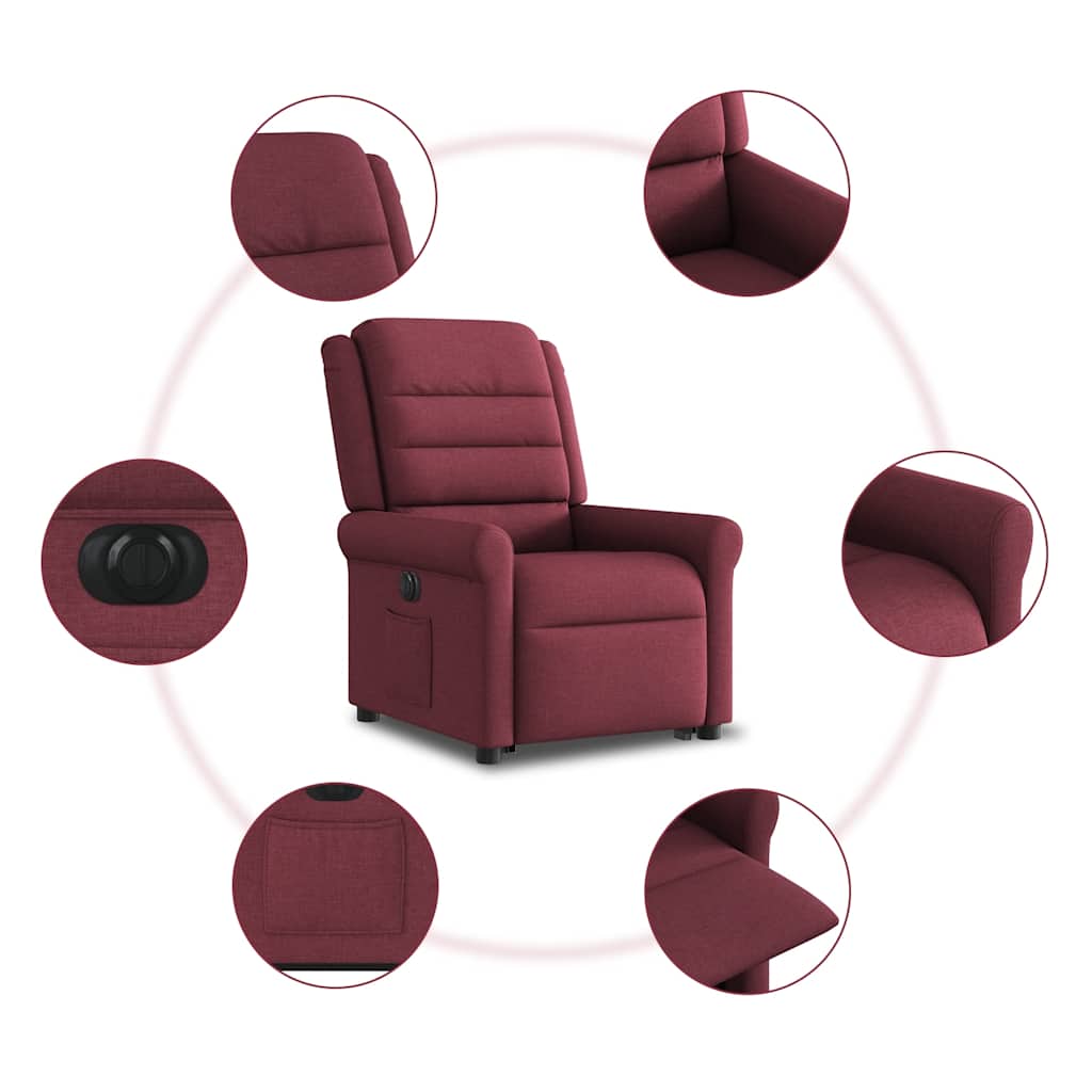 Poltrona Alzapersona Reclinabile Elettrica Rosso Vino Tessuto