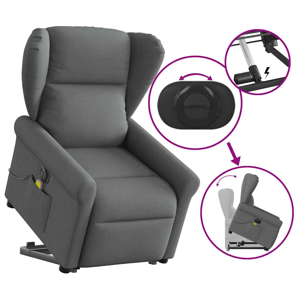 Poltrona Alzapersona Massaggi Elettrica Grigio Scuro Tessuto | homemem39