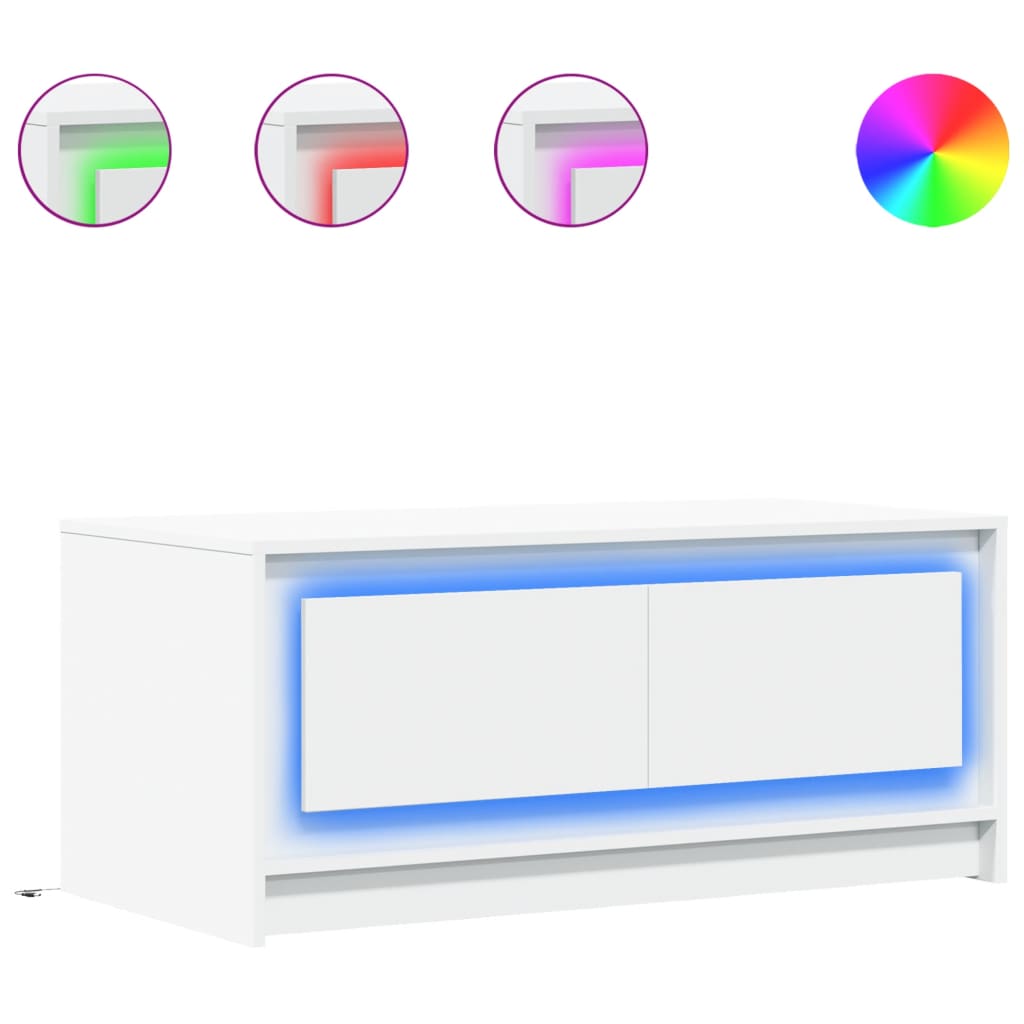 Tavolino da Salotto con Luci LED Bianco in Truciolato | homemem39