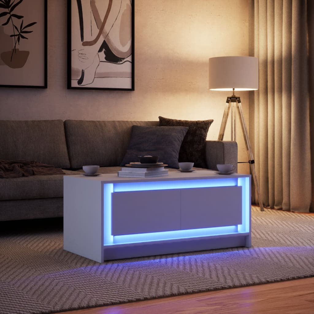 Tavolino da Salotto con Luci LED Bianco in Truciolato