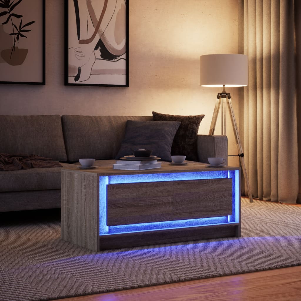 Tavolino da Salotto con Luci LED Rovere Sonoma in Truciolato