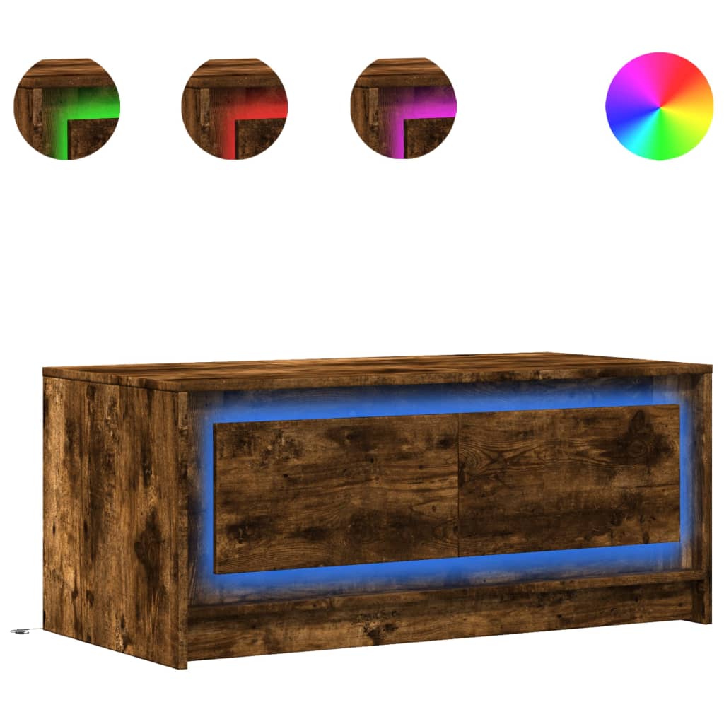Tavolino da Salotto con Luci LED Rovere Fumo in Truciolato | homemem39