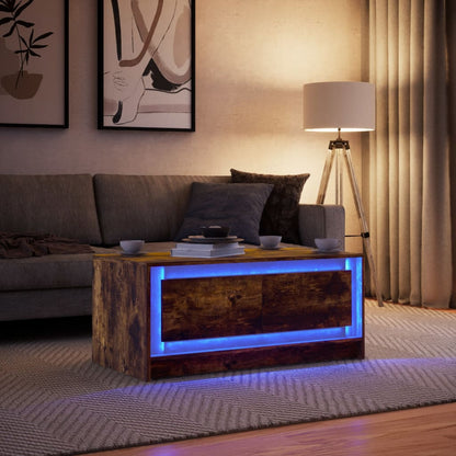 Tavolino da Salotto con Luci LED Rovere Fumo in Truciolato