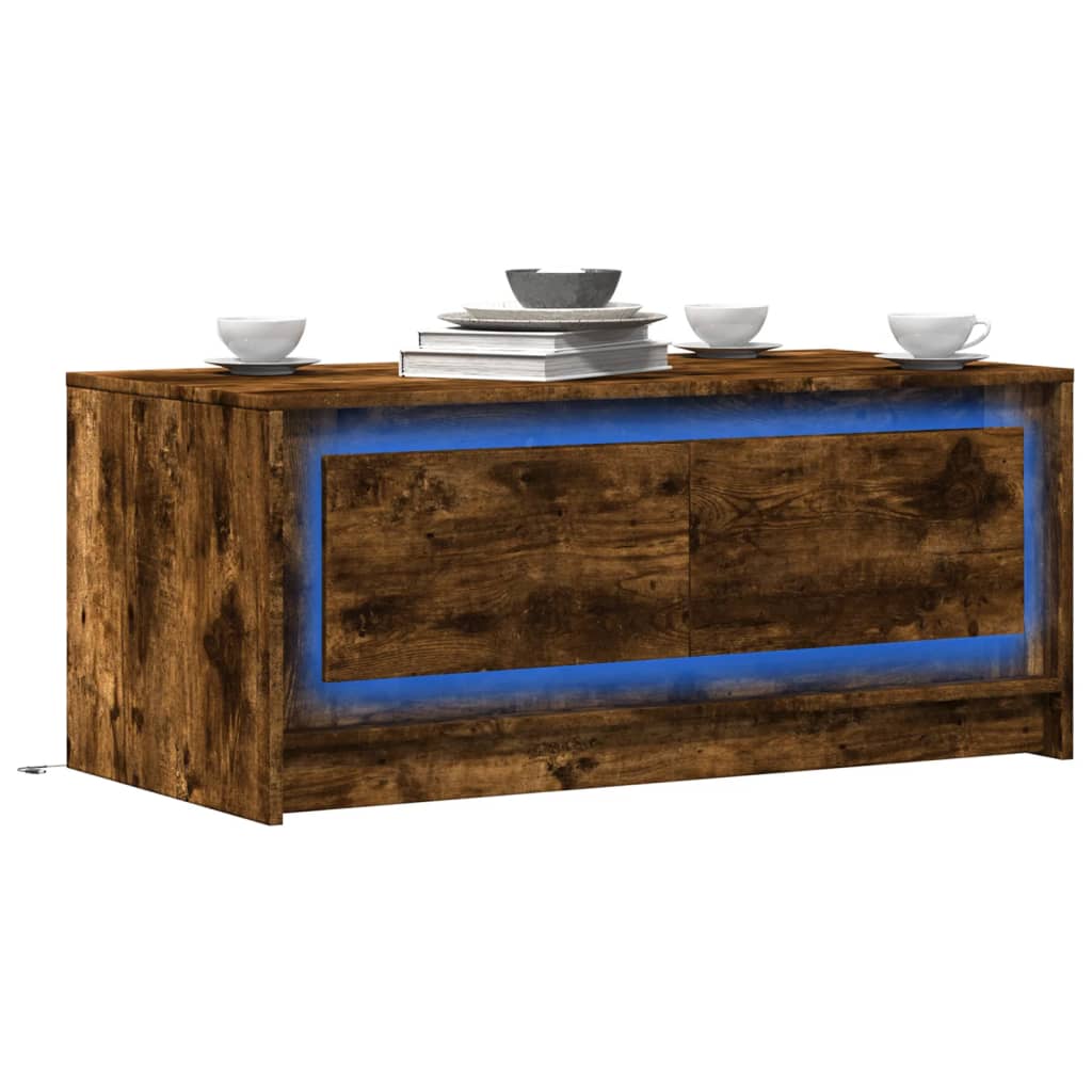 Tavolino da Salotto con Luci LED Rovere Fumo in Truciolato | homemem39