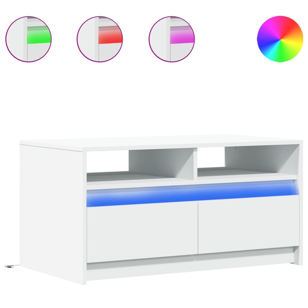 Tavolino da Salotto con Luci LED Bianco in Truciolato | homemem39