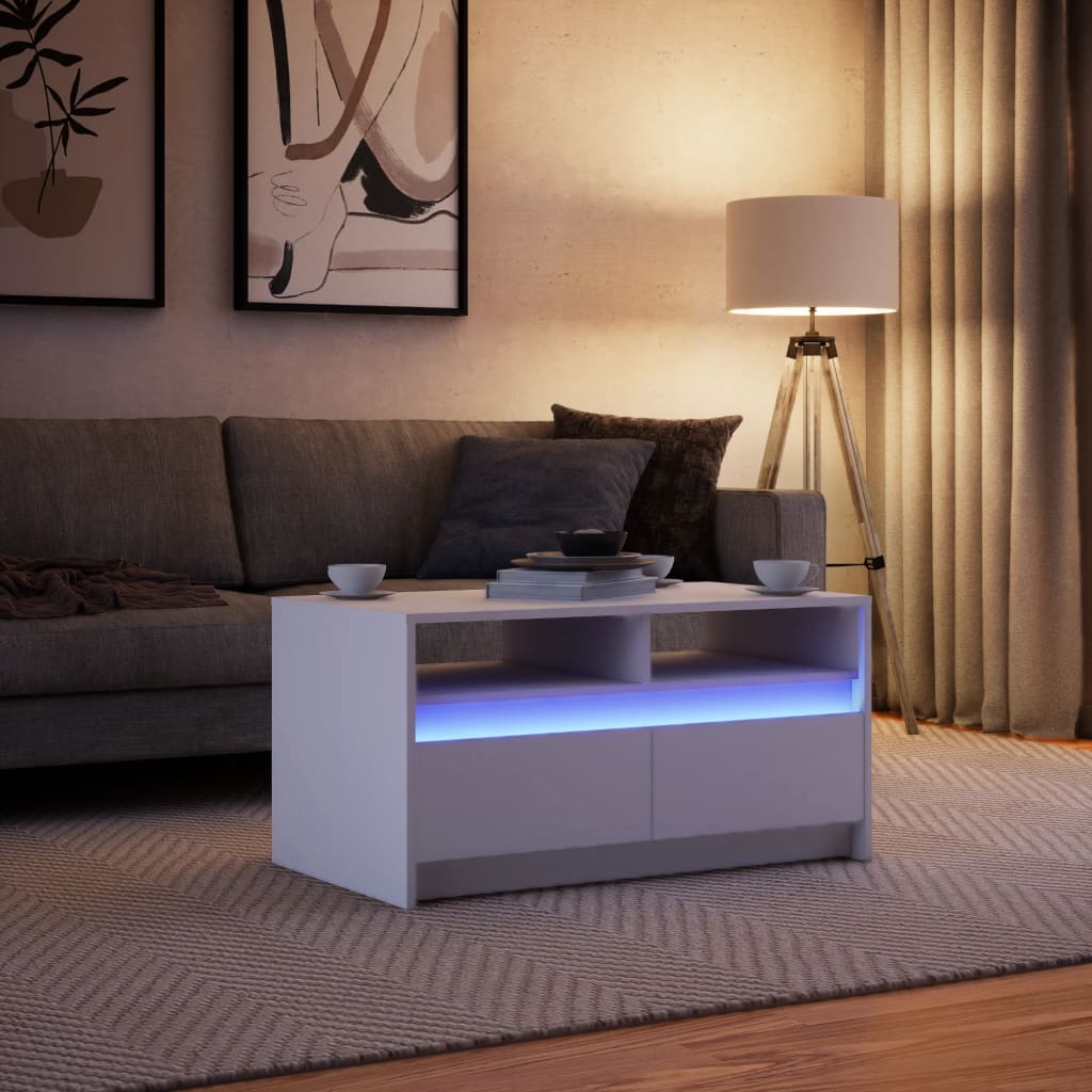 Tavolino da Salotto con Luci LED Bianco in Truciolato | homemem39