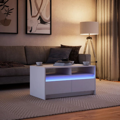 Tavolino da Salotto con Luci LED Bianco in Truciolato | homemem39