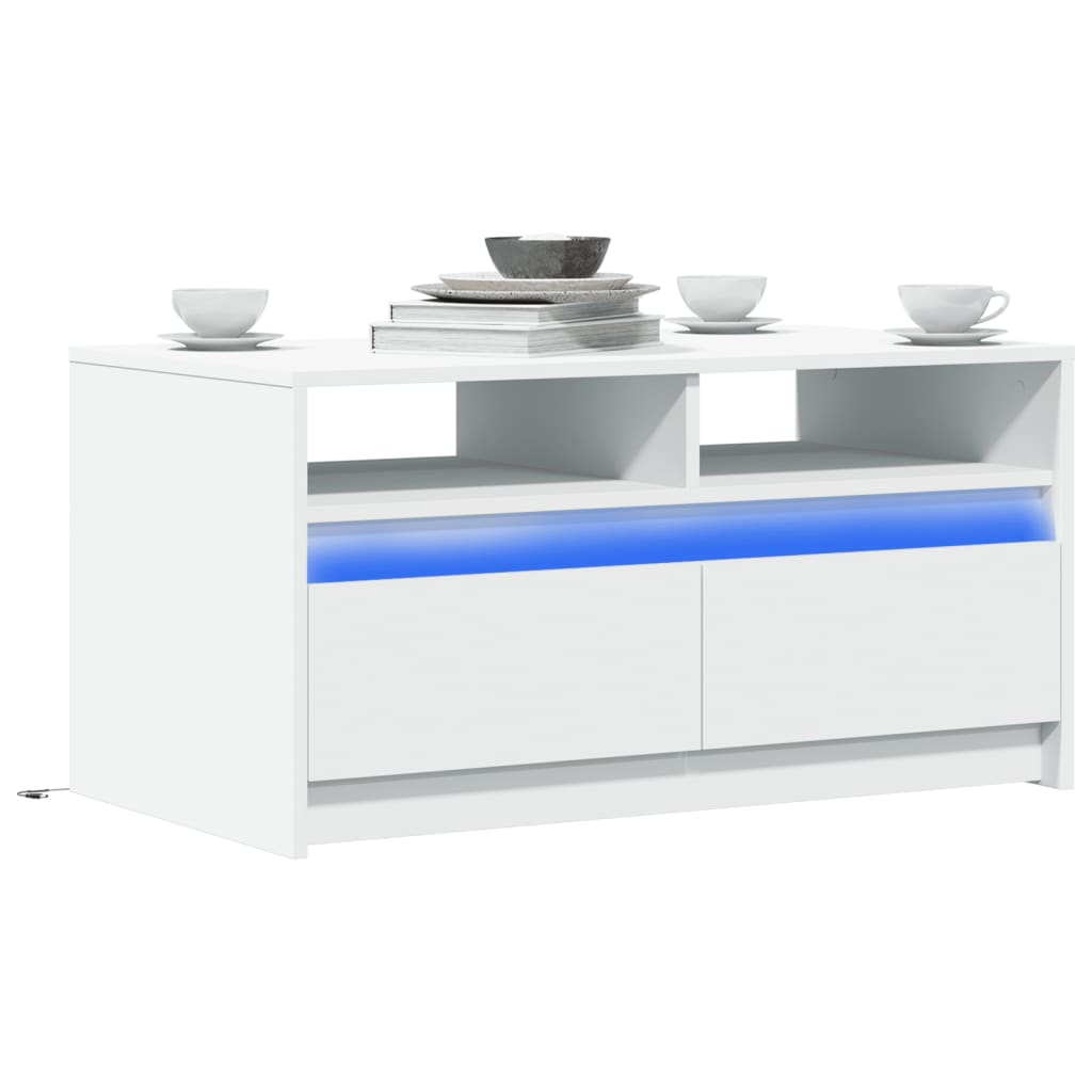 Tavolino da Salotto con Luci LED Bianco in Truciolato | homemem39